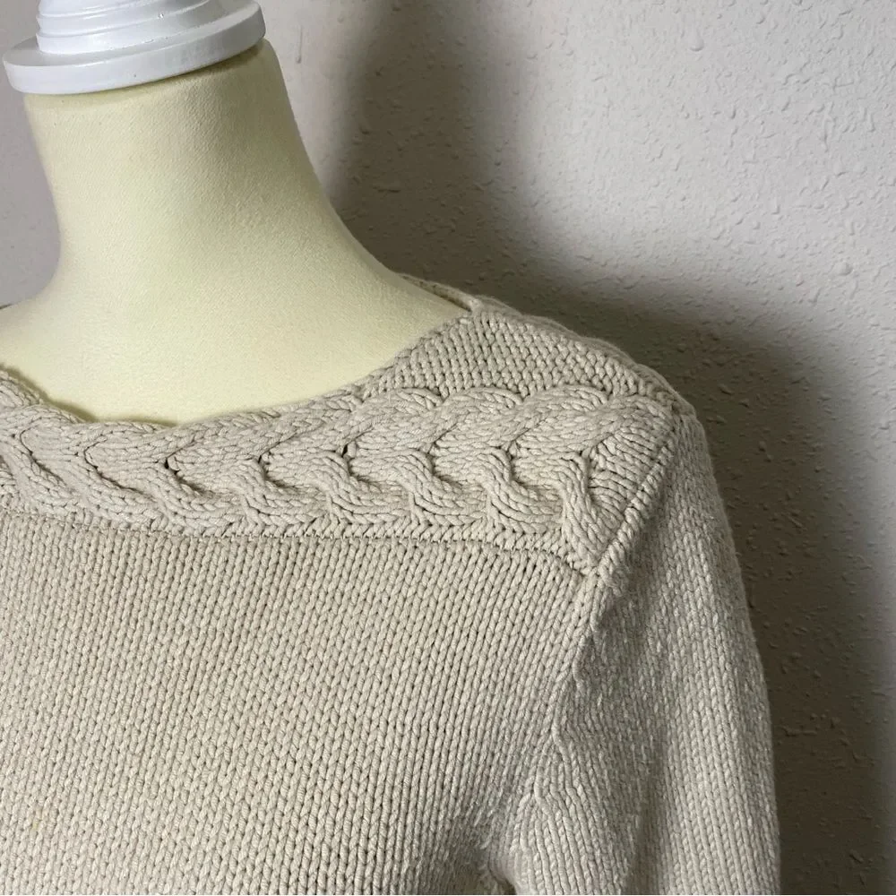 FIELD GEAR Cream Cotton Scoop Neck Knit Sweater Women's Size Medium